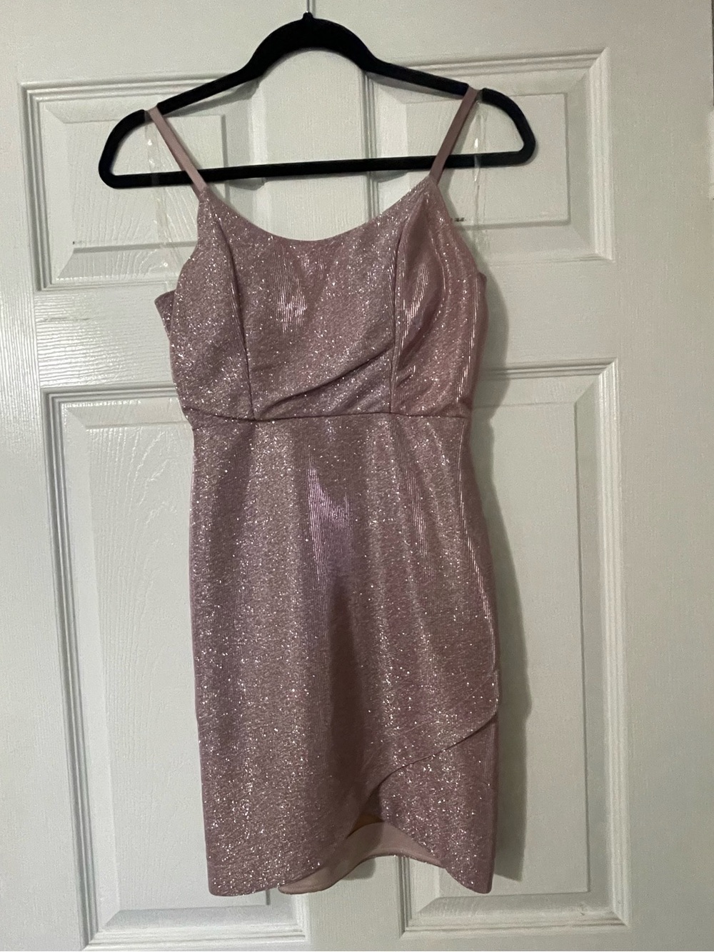 Speechless Glittery Blush Pink Spaghetti Strap Mini Dress